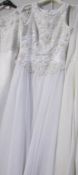 An 'Alfred Angelo' white bridal/evening gown with beaded bodice and train,