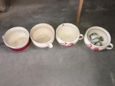 4 old chamber pots