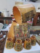 2 large and 4 small hunting scene lampshades