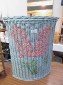 A wicker linen bin