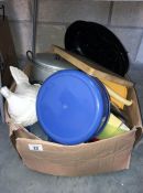 A box of kitchen ware