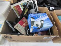 A box of photographic accessories etc