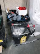 A Stanley tool box with contents and a tray of tools