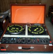 A DJ twin deck with 2 Garrard SP25 MKV turntables & a Sure unique B microphone etc.