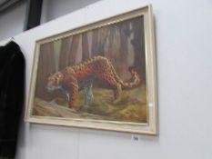 A painting of a leopard signed J Parsons