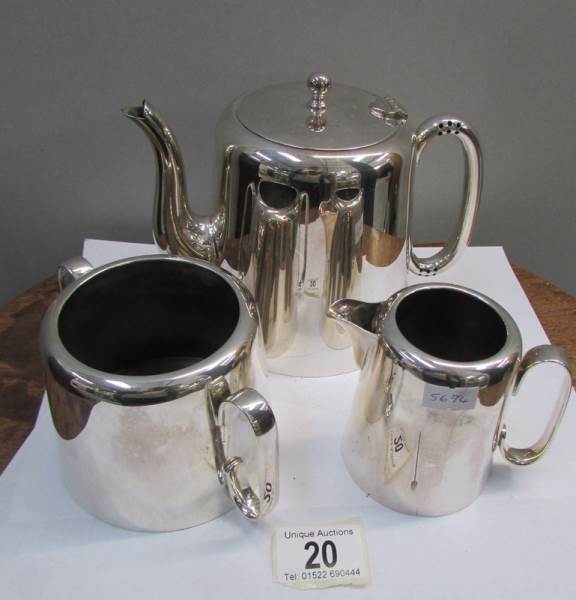 A three piece silver plated tea set