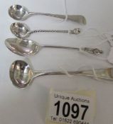 4 silver salt/mustard spoons, 1 London 1796/97, Solomon Hougham, 8 gms, 1 London 1826/27,