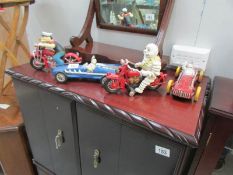 3 1930's Michelin men figures and a Popeye figure