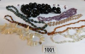 9 vintage necklaces including amber, amethyst,