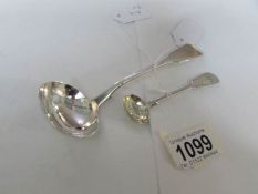 A small ladle, Exeter 1847/48, RW/JW (Robert James and Joshua Williams) 48gms, and a salt spoon,