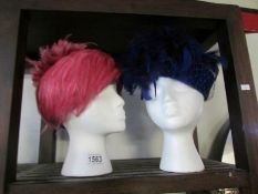 2 vintage hats with feather trim