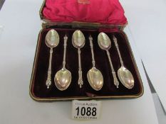 A cased set of 6 Apostle spoons, Sheffield 1902, J L & S,