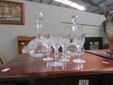 2 glass decanters and 5 glasses