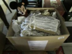 A box of vintage linen and lace and a vintage beaded hat etc