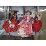 3 Royal Doulton figurines being 2 'Autumn Breezes' and 1 'Top o' the Hill'