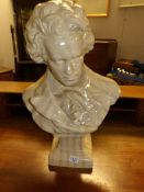 A large bust of a composer