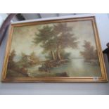 A gilt framed oil on board country scene signed B Groveman