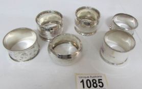 6 hall marked silver napkin rings,