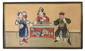 A 19th century Chinese 'Family Depiction' watercolour on rice paper, signed,