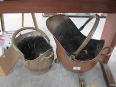 A copper coal scuttle and one other