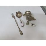 An unusual Victorian silver plated pepperette, a sifter spoon,