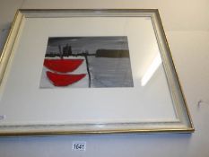 A mixed media Cornish school painting entitled '2 red boats, Padstow',