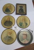 4 miniature portrait prints of composers and 2 others