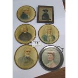 4 miniature portrait prints of composers and 2 others