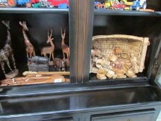 A mixed lot of wooden items including animals,