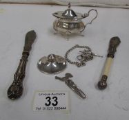 A mixed lot including silver mustard pot,