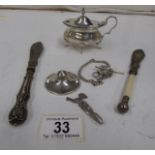 A mixed lot including silver mustard pot,