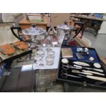 A mixed lot of silver plate including tea pot, coffee pot,