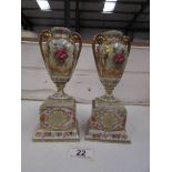 A pair of 19th century Austrian floral urns on stands