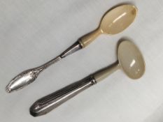 2 antique French silver handled feeding spoons