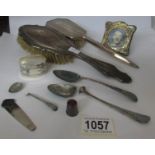 A mixed lot of silver including napkin rings, book mark,
