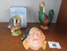 A Beswick cockerel, A Royal Doulton Beatrix Potter figure of Tommy Brock,