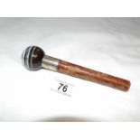 An agate gem stone silver mounted walking stick handle