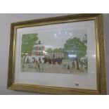 A French artist proof lithograph, 8 of 36, being a drayman delivering to village pub,