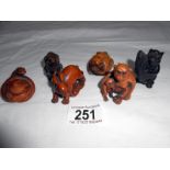 6 carved wood netsukes