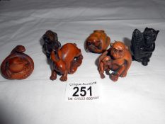 6 carved wood netsukes