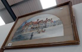 A framed and glazed watercolour of a stately home