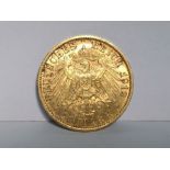 A Wilhelm II German gold 20 mark coin,