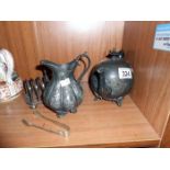 A silver plate teapot, milk jug,