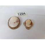 2 cameo brooches in 9ct gold mounts