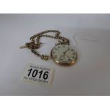 A 9ct gold pocket watch with gold Lincoln imp fob on yellow metal chain (chain tests as gold,
