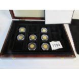 7 gold coins from 'The Smallest Gold Coin of the World Collection' with certificates, 24 carat gold,