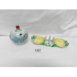 A Clarice Cliff conserve pot and toast rack A/F