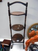 An oak 3 tier cake stand