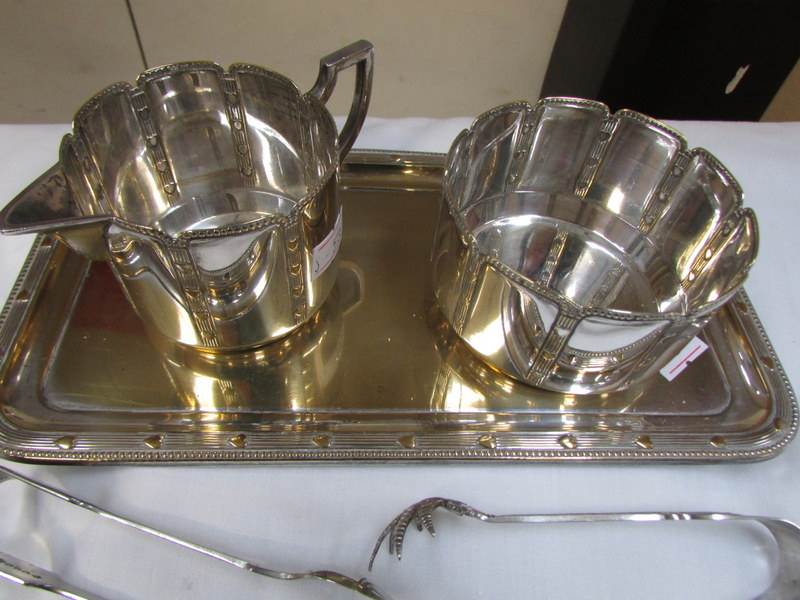 A silver plated tray, sugar bowl cream jug, - Image 3 of 3