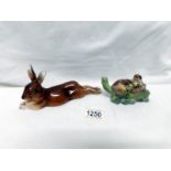 A Royal Doulton hare, HN2593 and young thrushes,